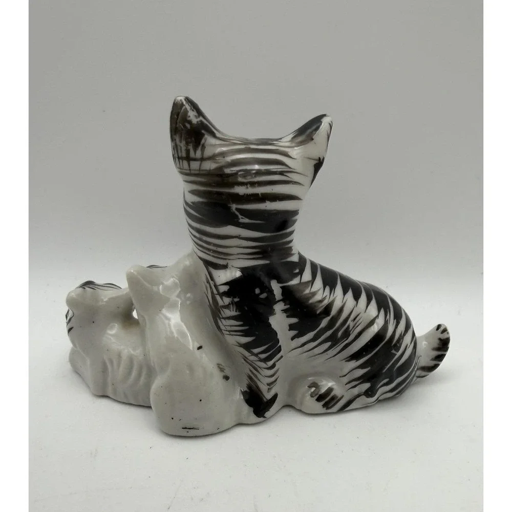 Vintage Japan Scottie Dog Figurine Black White Terrier‎ Pair 2.5
